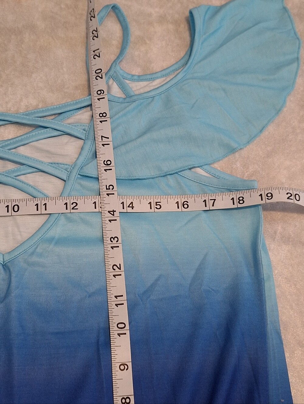 Cold-Shoulder Ombre Blue Tank Top with Crisscross Back by Flamingals size L - Picture 8 of 10
